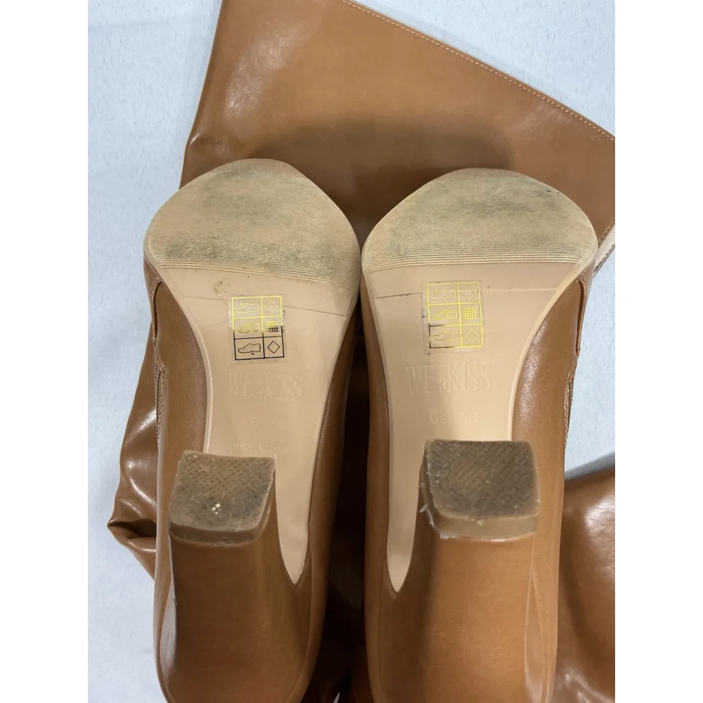 Womans Wet Kiss Pullon Otk Boots 7.5 Camel 1/4 Zip Heel Pointed Toe Top Folds
